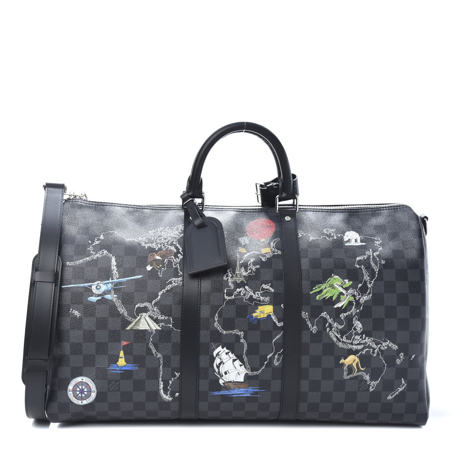 Damier Graphite World Map Keepall Bandouliere 50