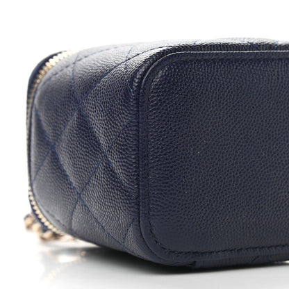 Chanel Caviar Quilted Mini Vanity Case With Chain Navy Blue 9 of 11