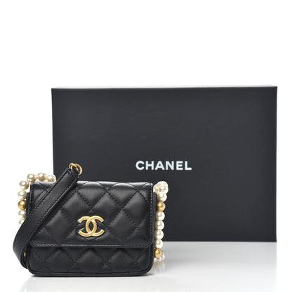 Chanel Calfskin Quilted About Pearls Card Holder Flap With Chain Black 10 of 10