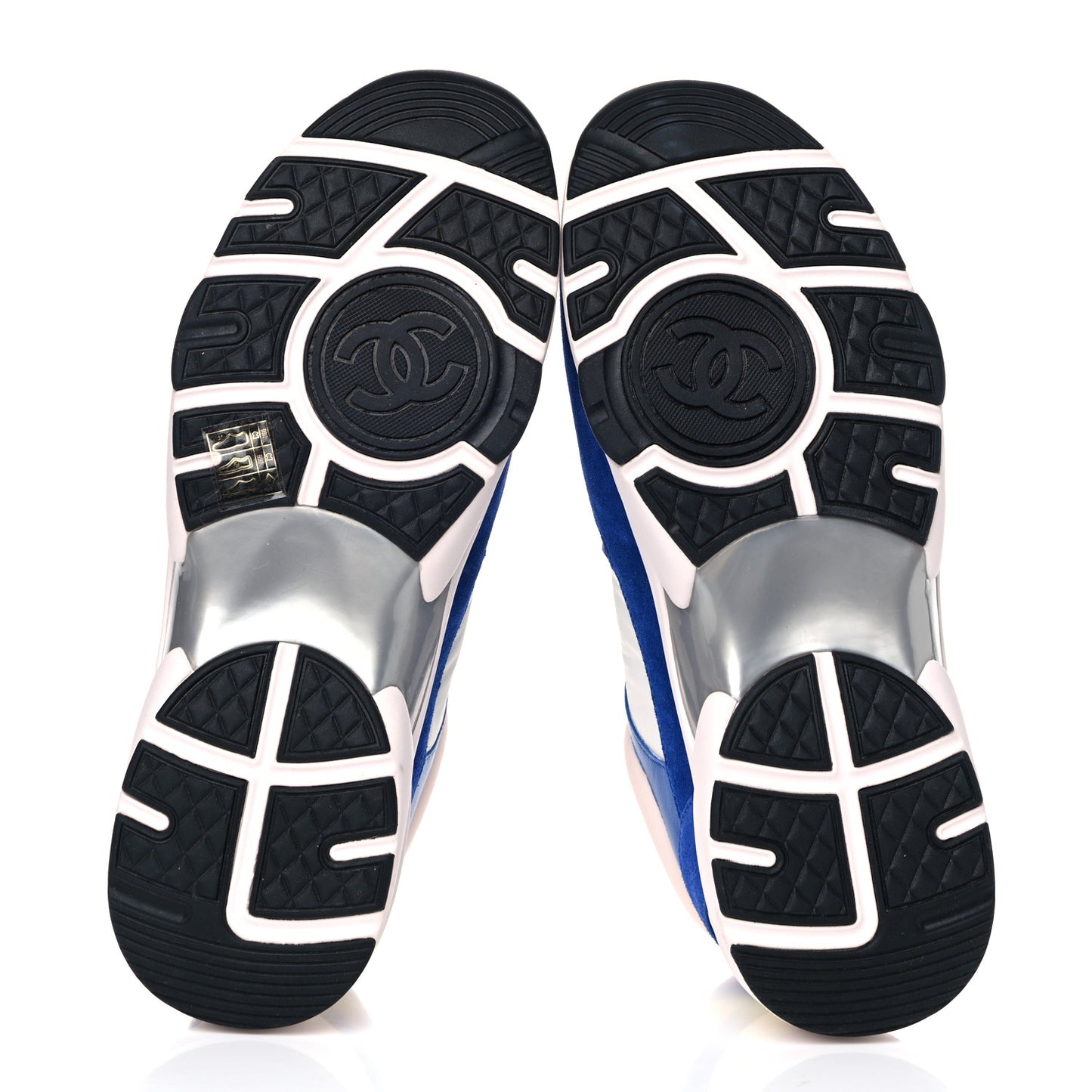 Nylon Lambskin Suede CC Womens Sneakers 41 Blue White Black