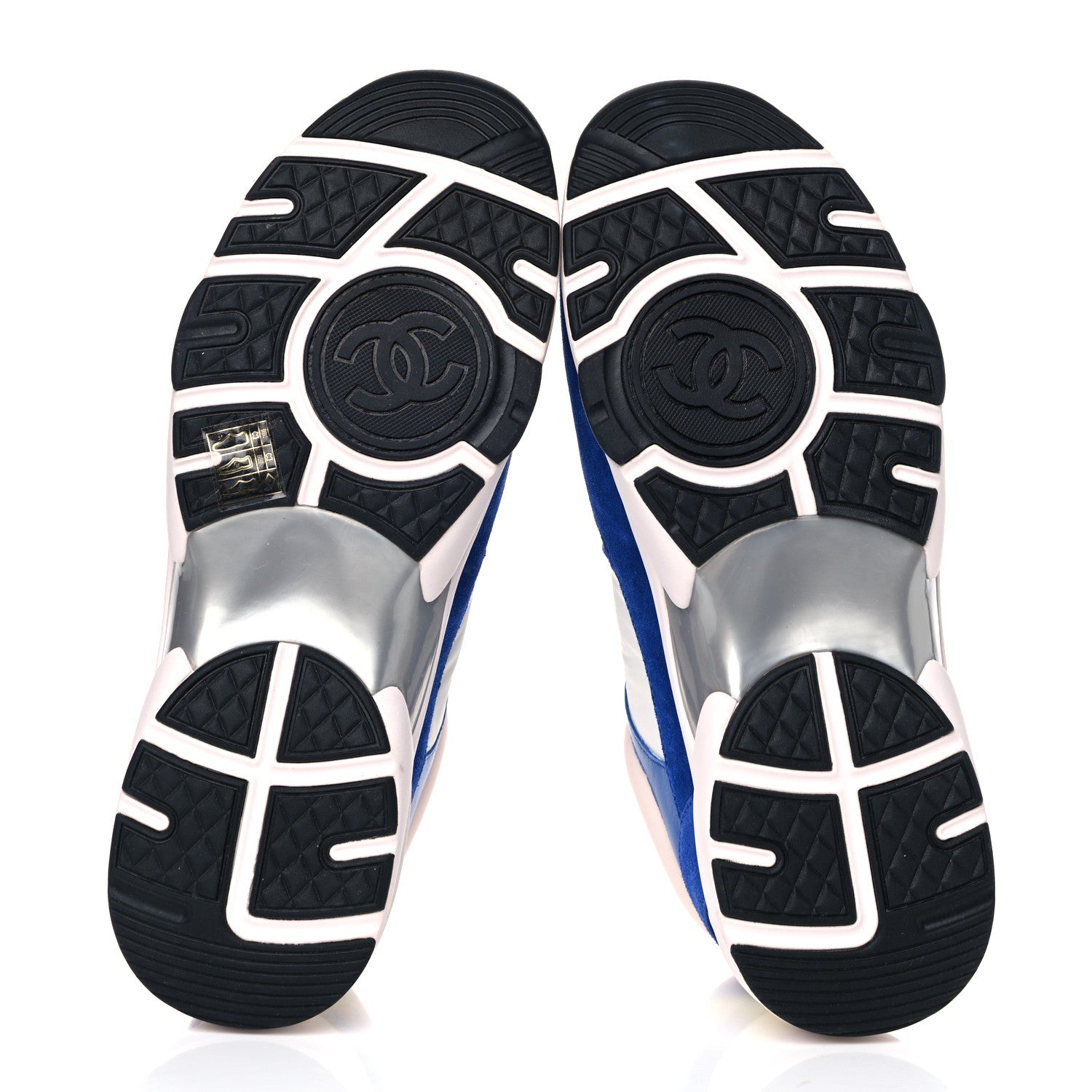 Chanel Nylon Lambskin Suede CC Womens Sneakers 41 Blue White Black 5 of 13