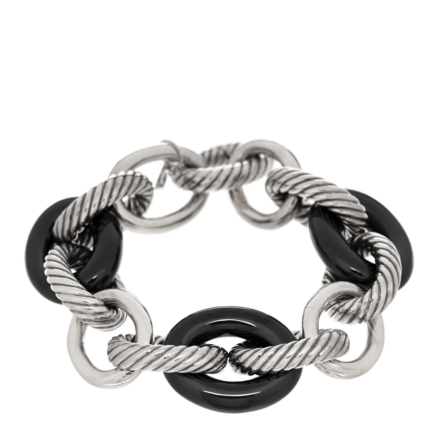 Sterling Silver Black Ceramic 17mm Extra Large Oval Link Bracelet