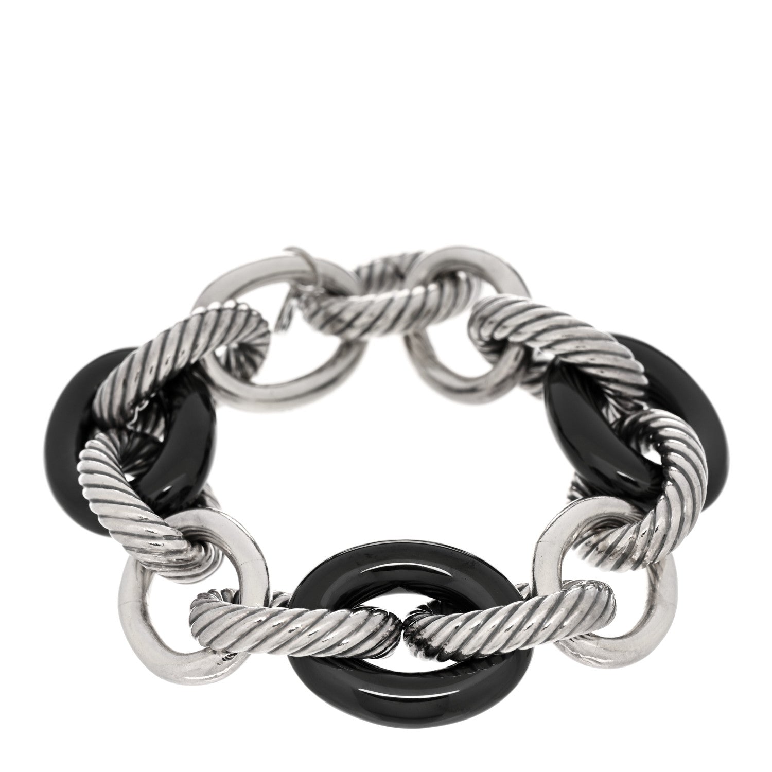 David Yurman Sterling Silver Black Ceramic 17mm Extra Large Oval Link Bracelet 1 of 3