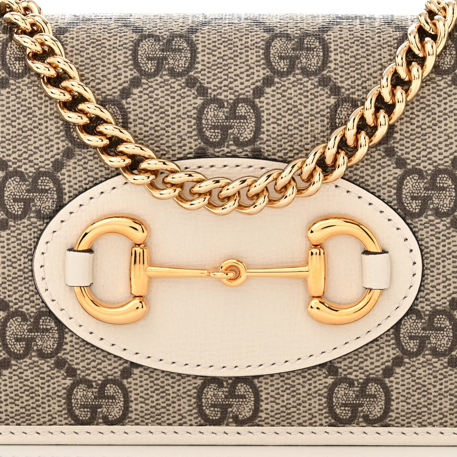 Gucci GG Supreme Monogram Azalea Calfskin Horsebit 1955 Wallet On Chain Beige Ebony Mystic White 8 of 11