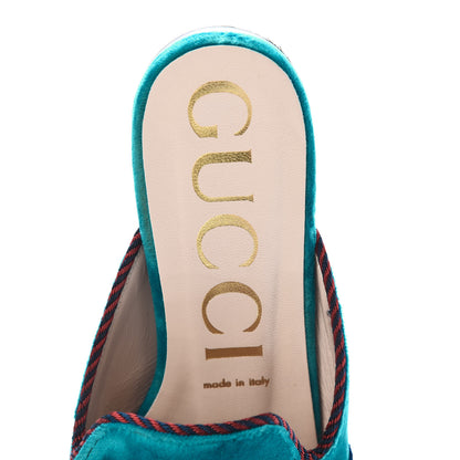 Gucci Softy Velvet Sylvie Bow Slippers 38 Pavone 7 of 11