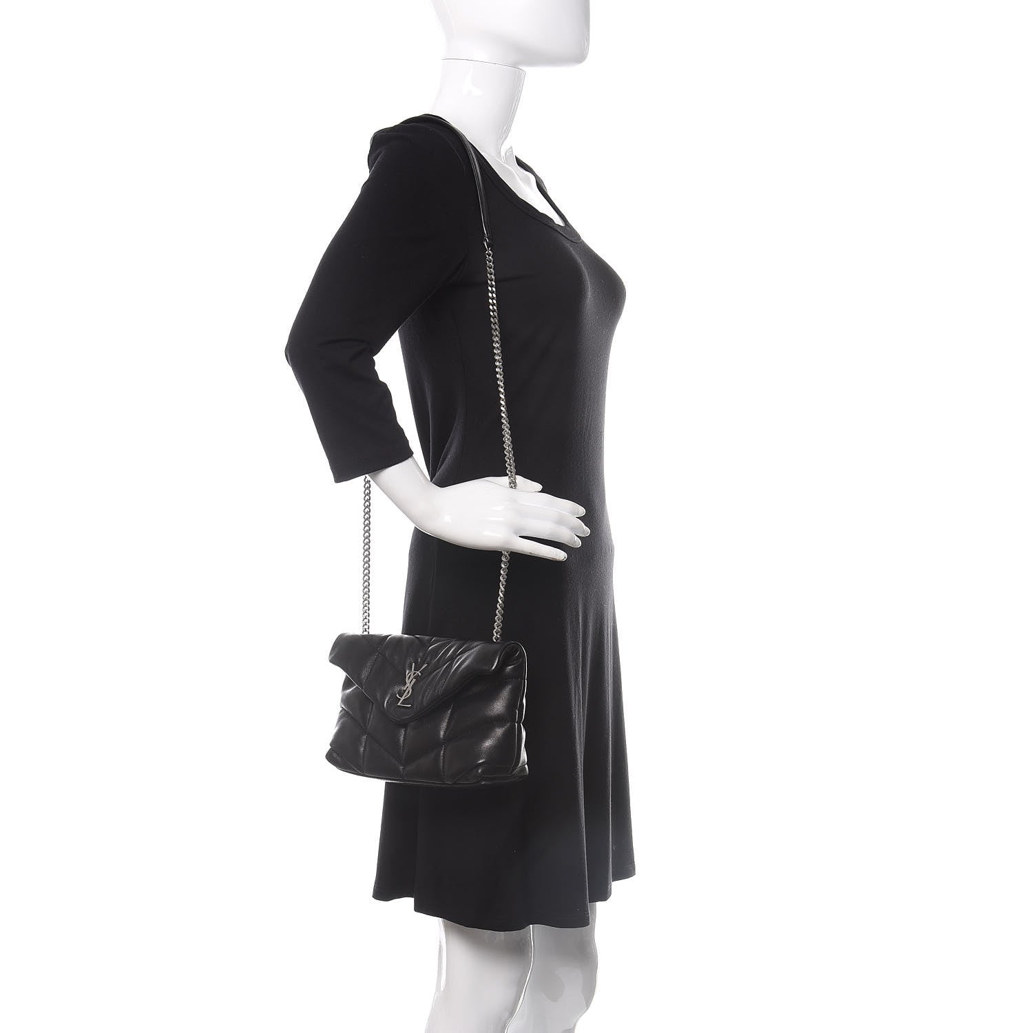Saint Laurent Lambskin Quilted Toy Loulou Puffer Monogram Chain Satchel Black 2 of 13
