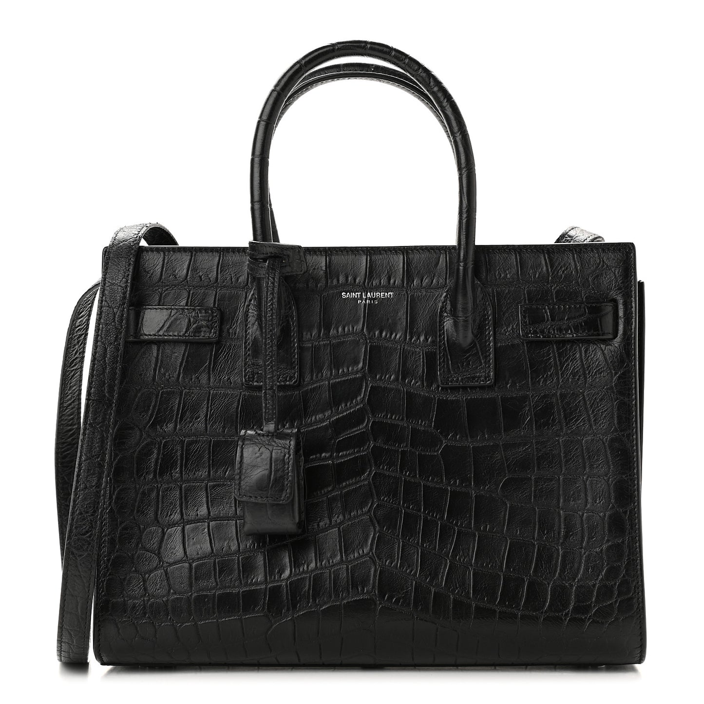 Calfskin Crocodile Embossed Baby Sac De Jour Black