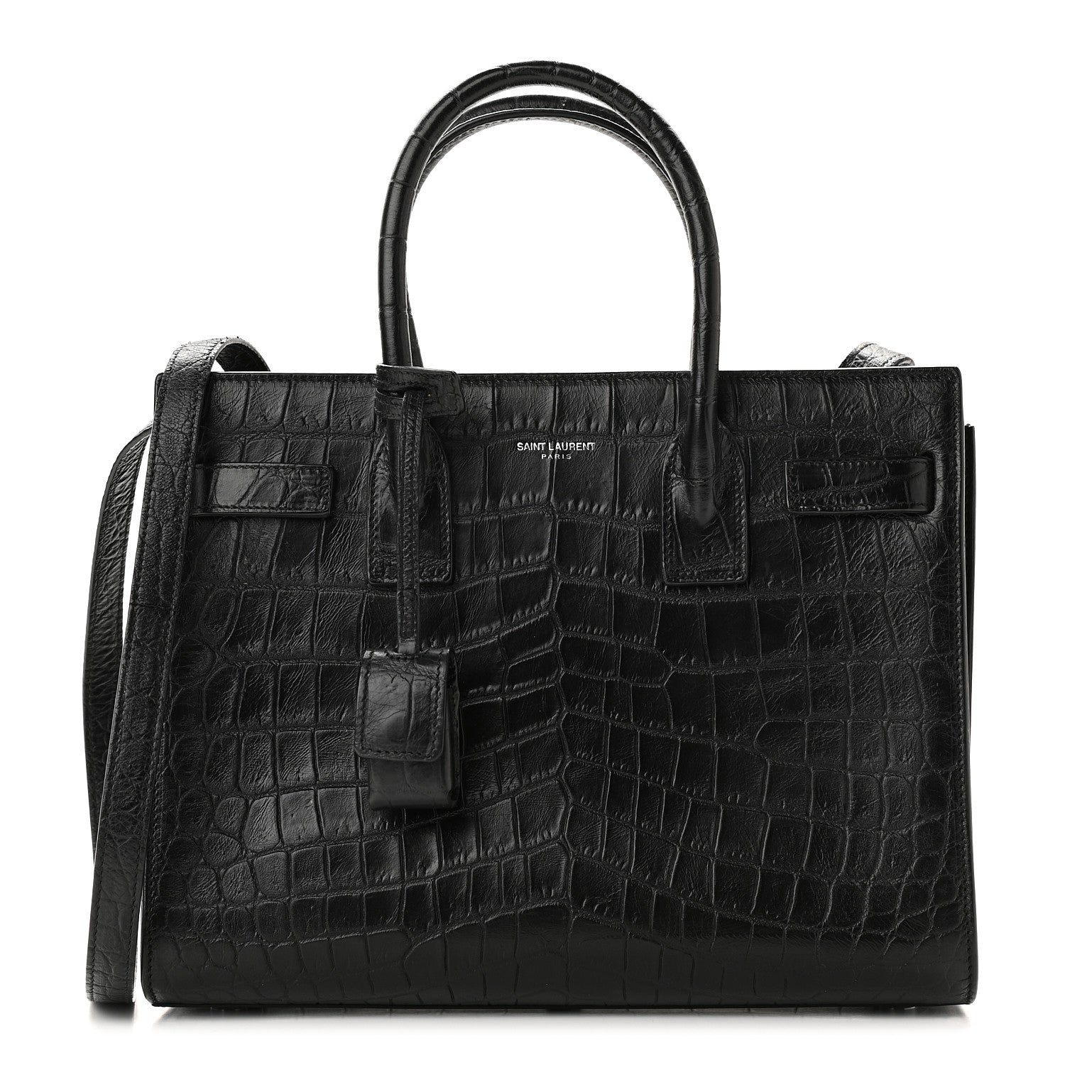 Saint Laurent Calfskin Crocodile Embossed Baby Sac De Jour Black 1 of 8