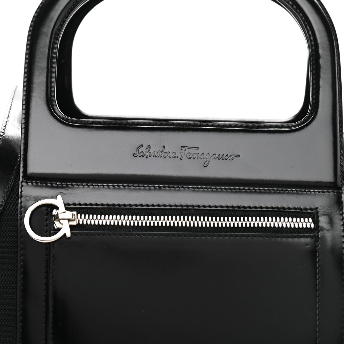 Calfskin Canvas Top Handle Bag Black