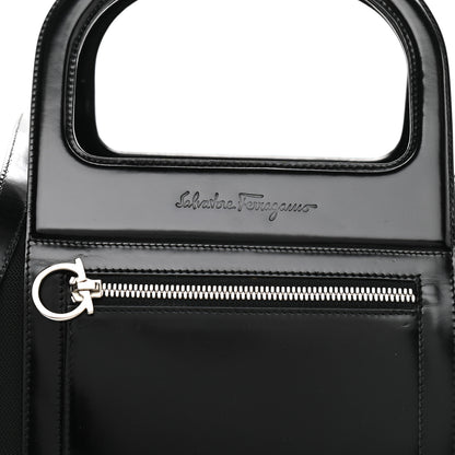 Salvatore Ferragamo Calfskin Canvas Top Handle Bag Black 7 of 10