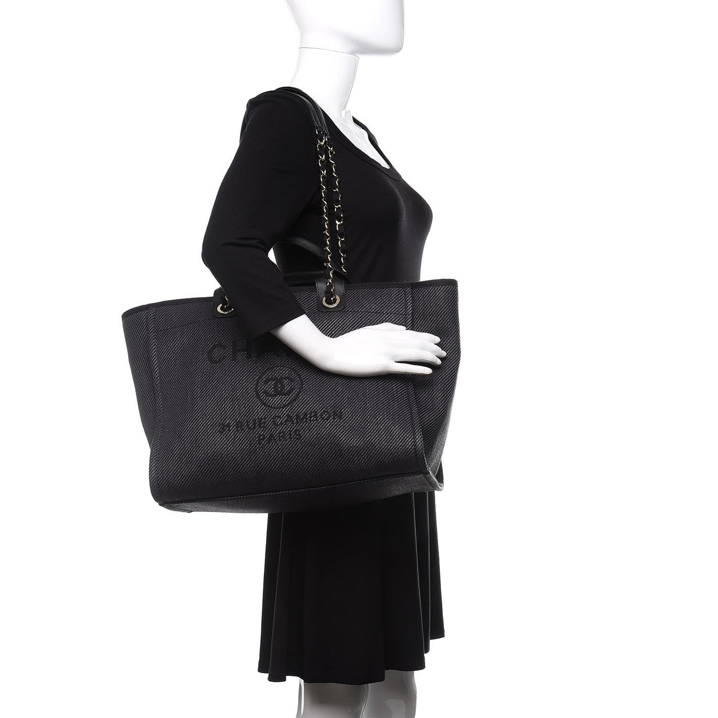 Mixed Fibers Calfskin Medium Deauville Tote Black