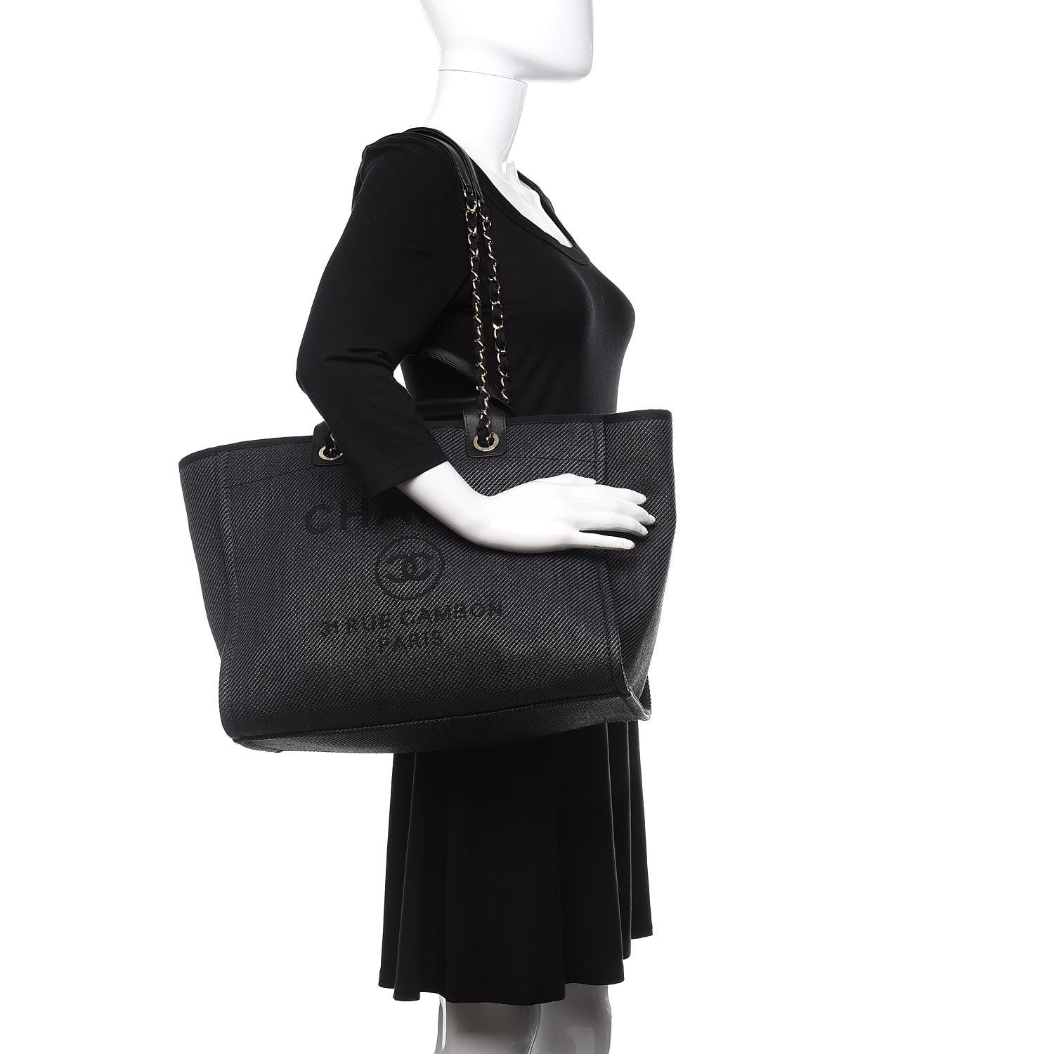 Chanel Mixed Fibers Calfskin Medium Deauville Tote Black 2 of 10