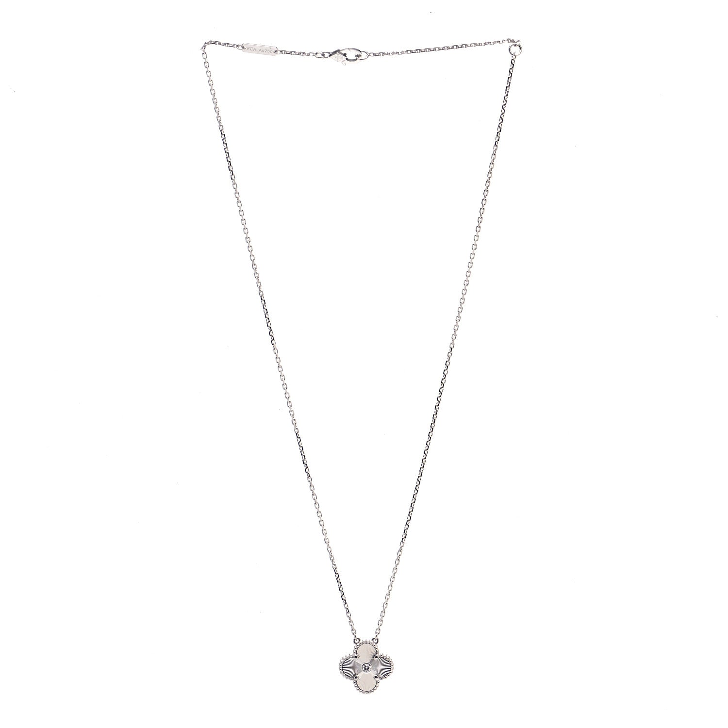 Van Cleef & Arpels 18K White Gold Diamond Guilloche Vintage Alhambra Pendant Necklace 2 of 7