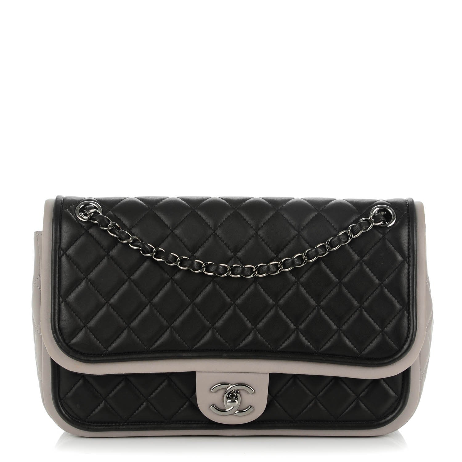 Chanel Lambskin Quilted Classic Twist Flap Black Grey 1 of 7