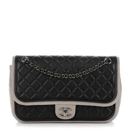 Chanel Lambskin Quilted Classic Twist Flap Black Grey 1 of 7