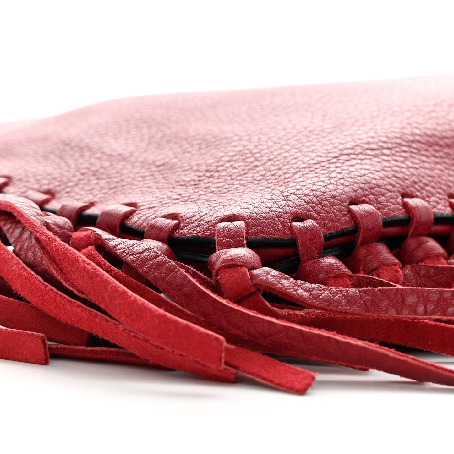 Grained Calfskin C-Rockee Sagittarius Fringe Clutch Scarlet
