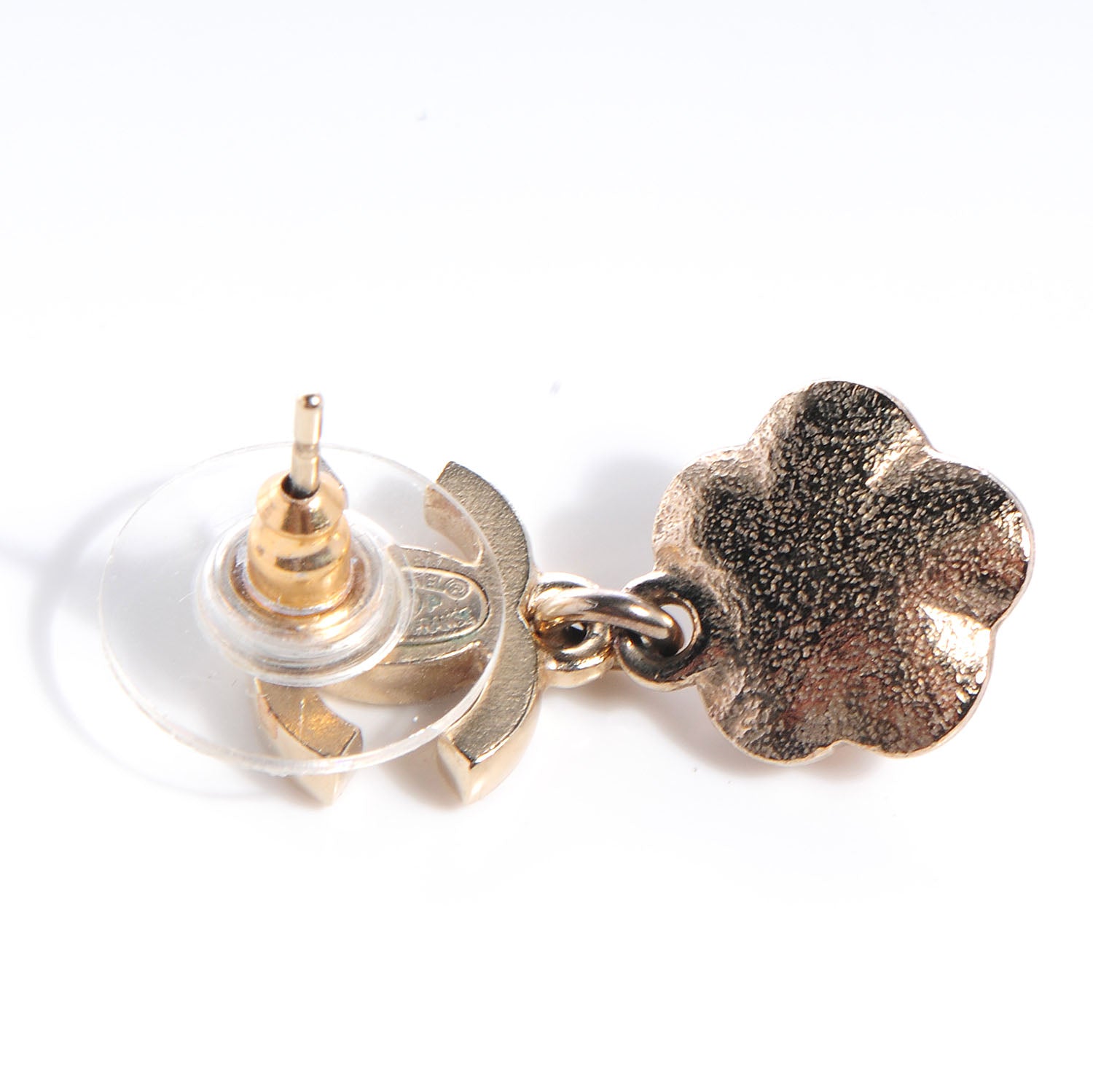 Chanel Crystal CC Camellia Drop Earrings Gold 3 of 5