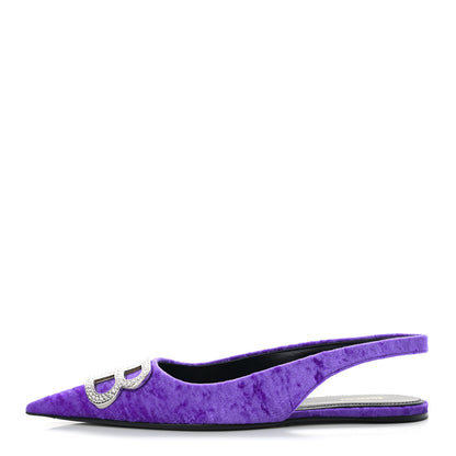 Balenciaga Crushed Velvet Crystal BB Knife Pointy Toe Slingback Flats 36 Purple 1 of 10