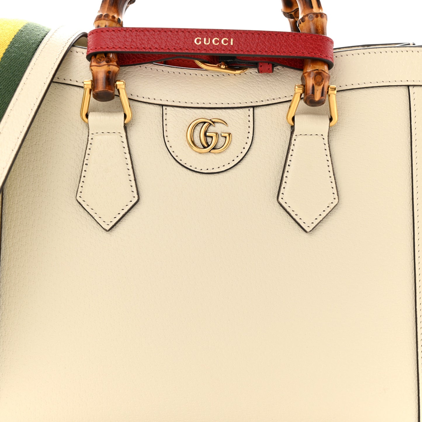 Textured Dollar Calfskin Web Small Diana Tote Bag Mystic White
