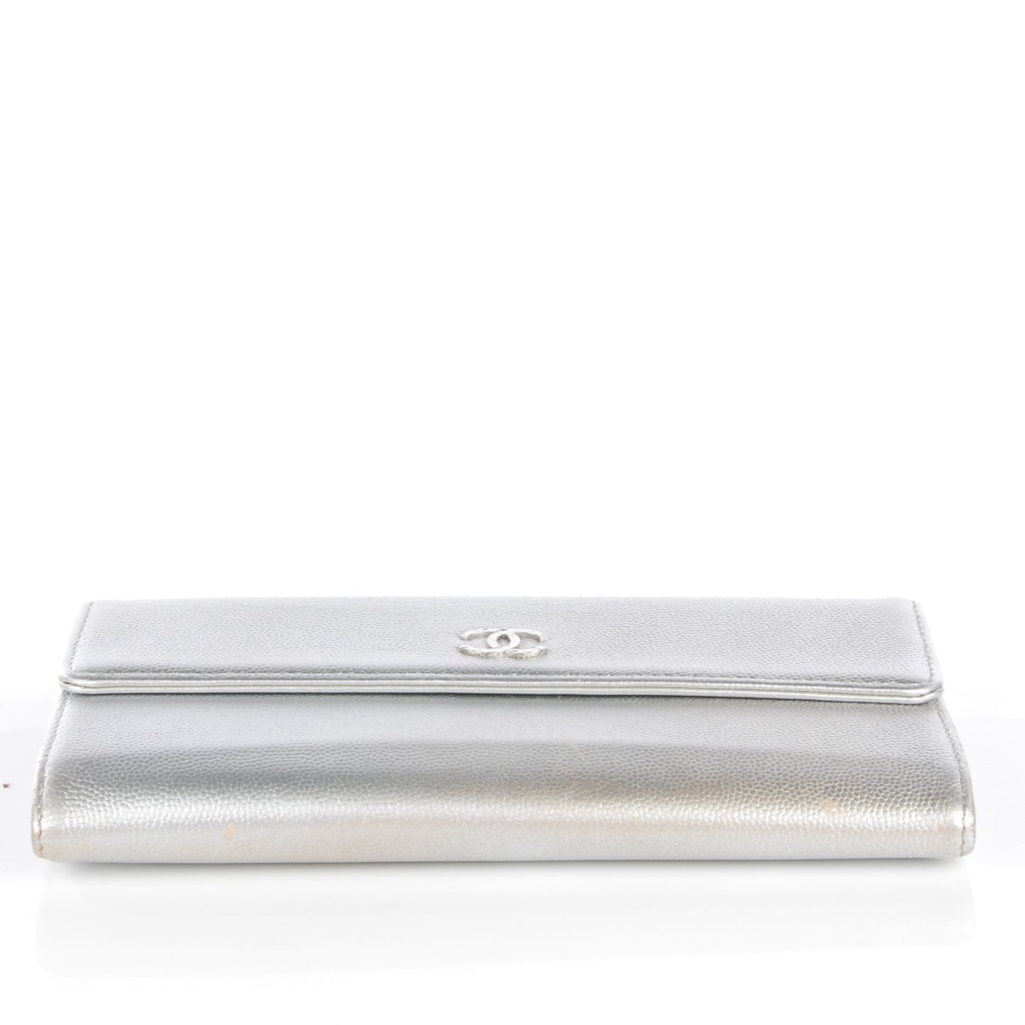 Metallic Caviar Sevruga Long Flap Wallet Silver