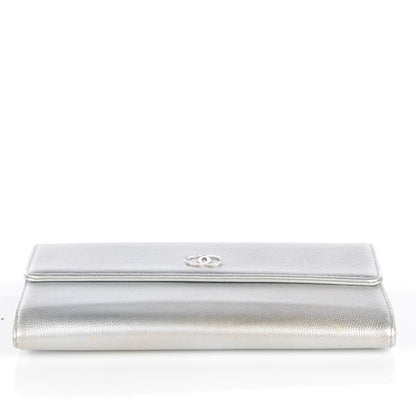 Chanel Metallic Caviar Sevruga Long Flap Wallet Silver 13 of 13