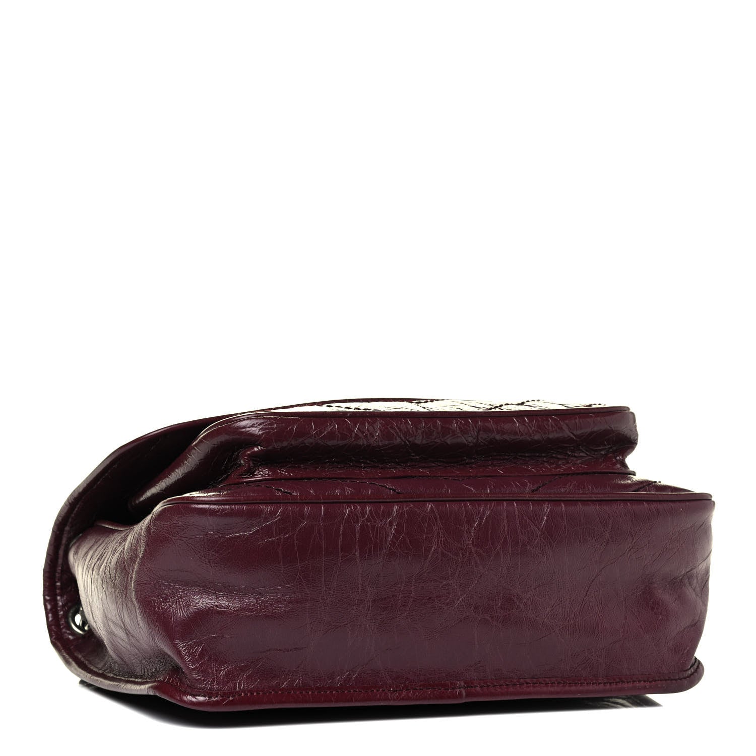 Saint Laurent Crinkled Calfskin Matelasse Monogram Medium Niki Chain Satchel Burgundy 3 of 4