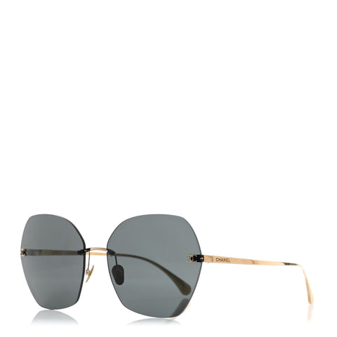 Titanium Polarized Rimless Square Sunglasses 4271-T Gold Black