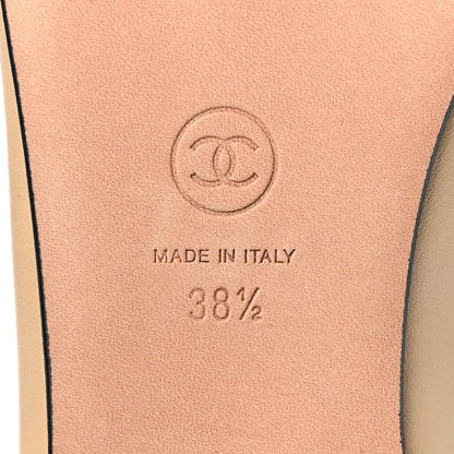 Chanel Lambskin Cap Toe CC Ballerina Flats 38.5 Beige Black 8 of 9