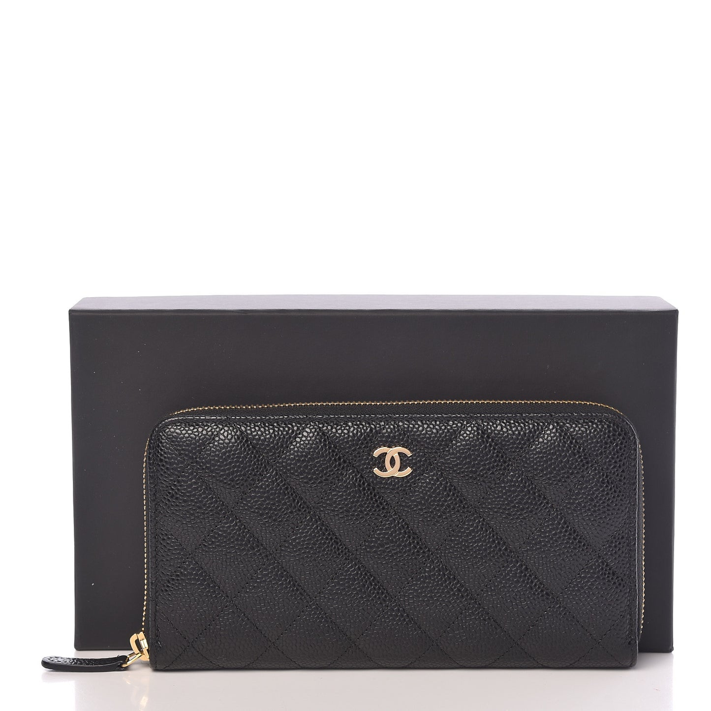 Caviar Quilted Large Gusset Zip Around Wallet Black