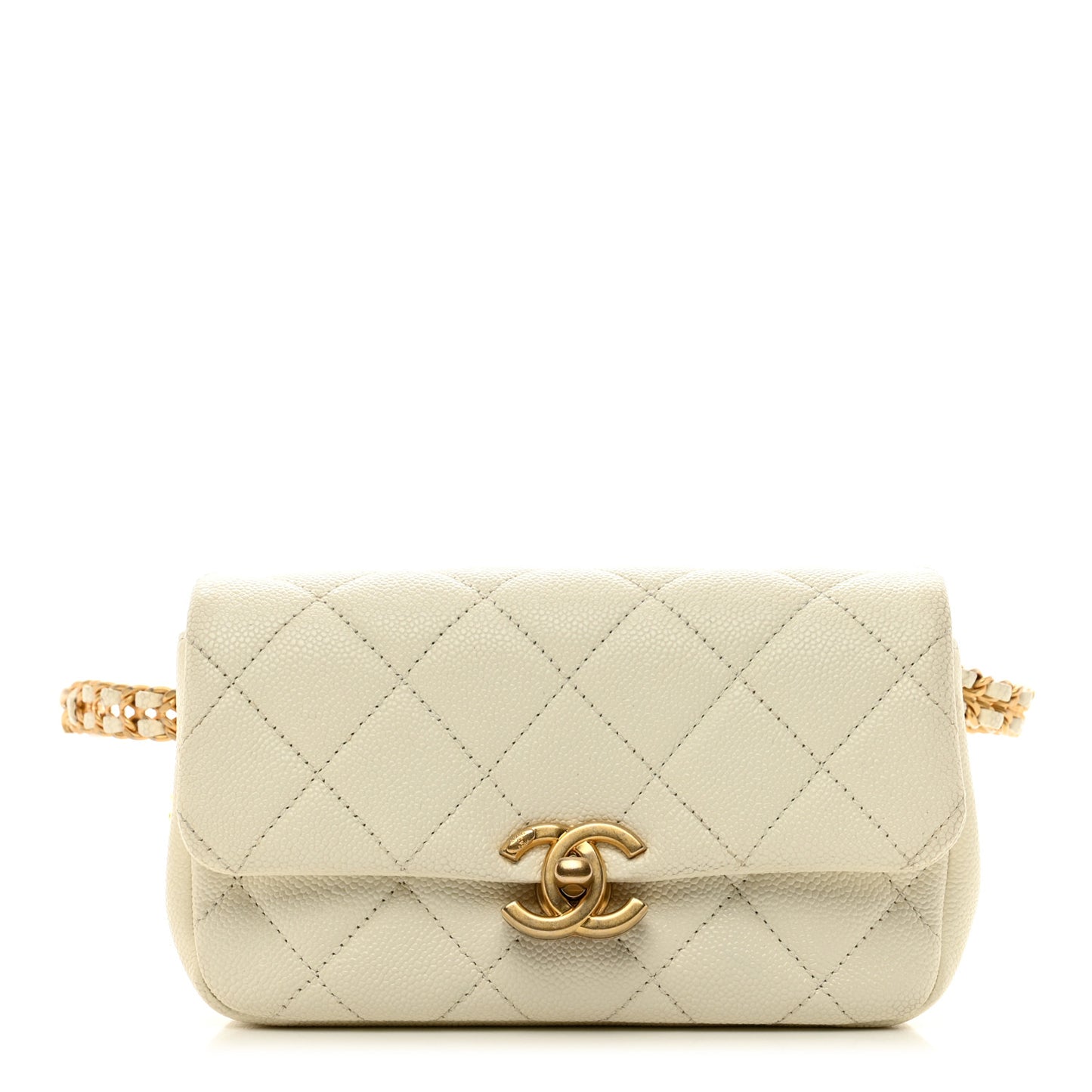Caviar Quilted Chain Melody Waist Belt Bag White