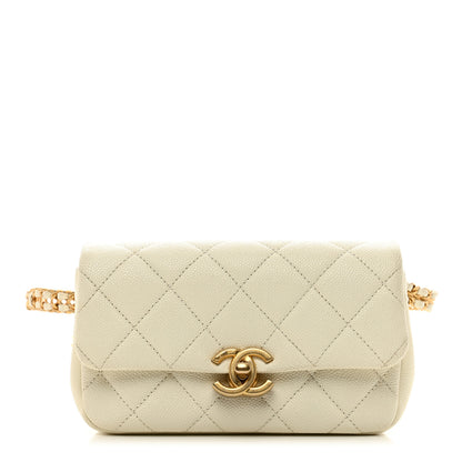 Chanel Caviar Quilted Chain Melody Waist Belt Bag White 1 of 11