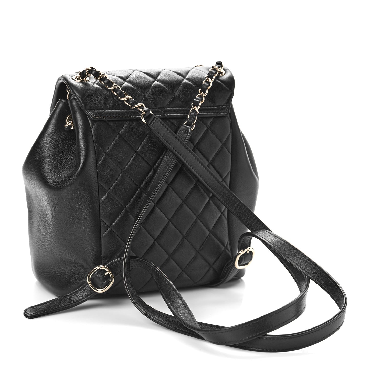 Lambskin Quilted Large Duma Drawstring Backpack Black
