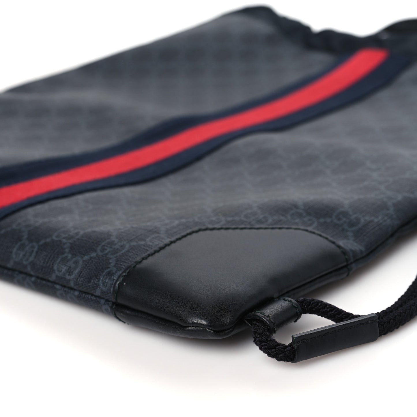 Soft GG Supreme Monogram Appia Calfskin Web Drawstring Backpack Black