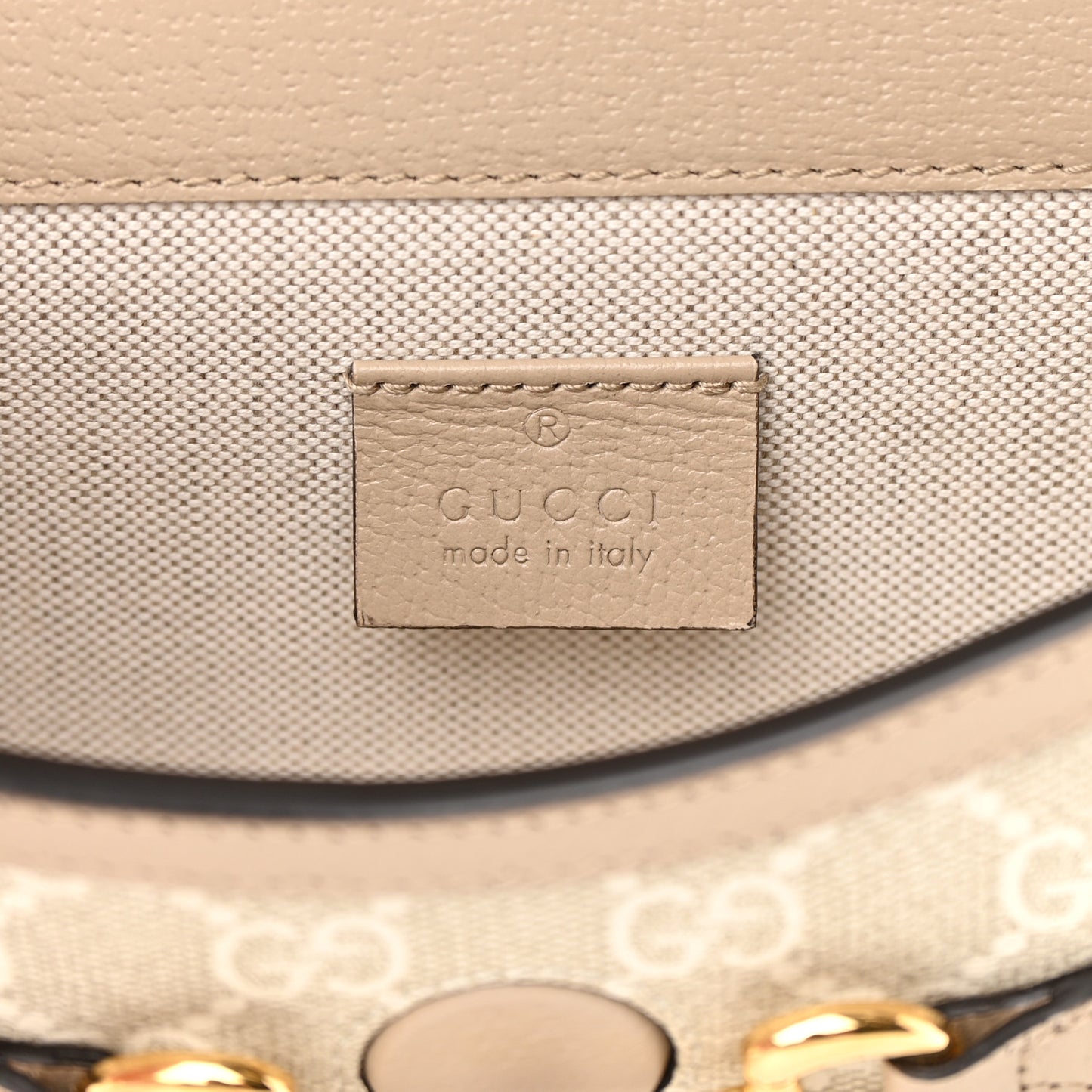 GG Supreme Monogram Textured Dollar Calfskin Mini Horsebit 1955 Shoulder Bag Beige Mystic White Oatmeal