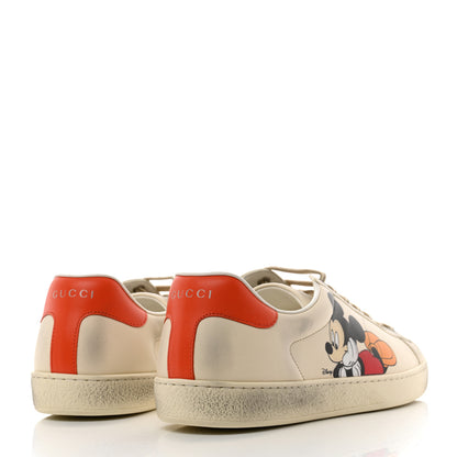 Gucci X DISNEY Miro Soft Calfskin Mickey Mouse Print Mens Ace Sneakers 8.5 Ivory Deep Orange 4 of 9