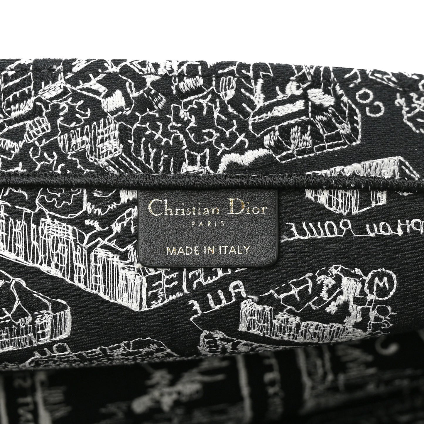 Canvas Embroidered Medium Plan De Paris Book Tote Black White
