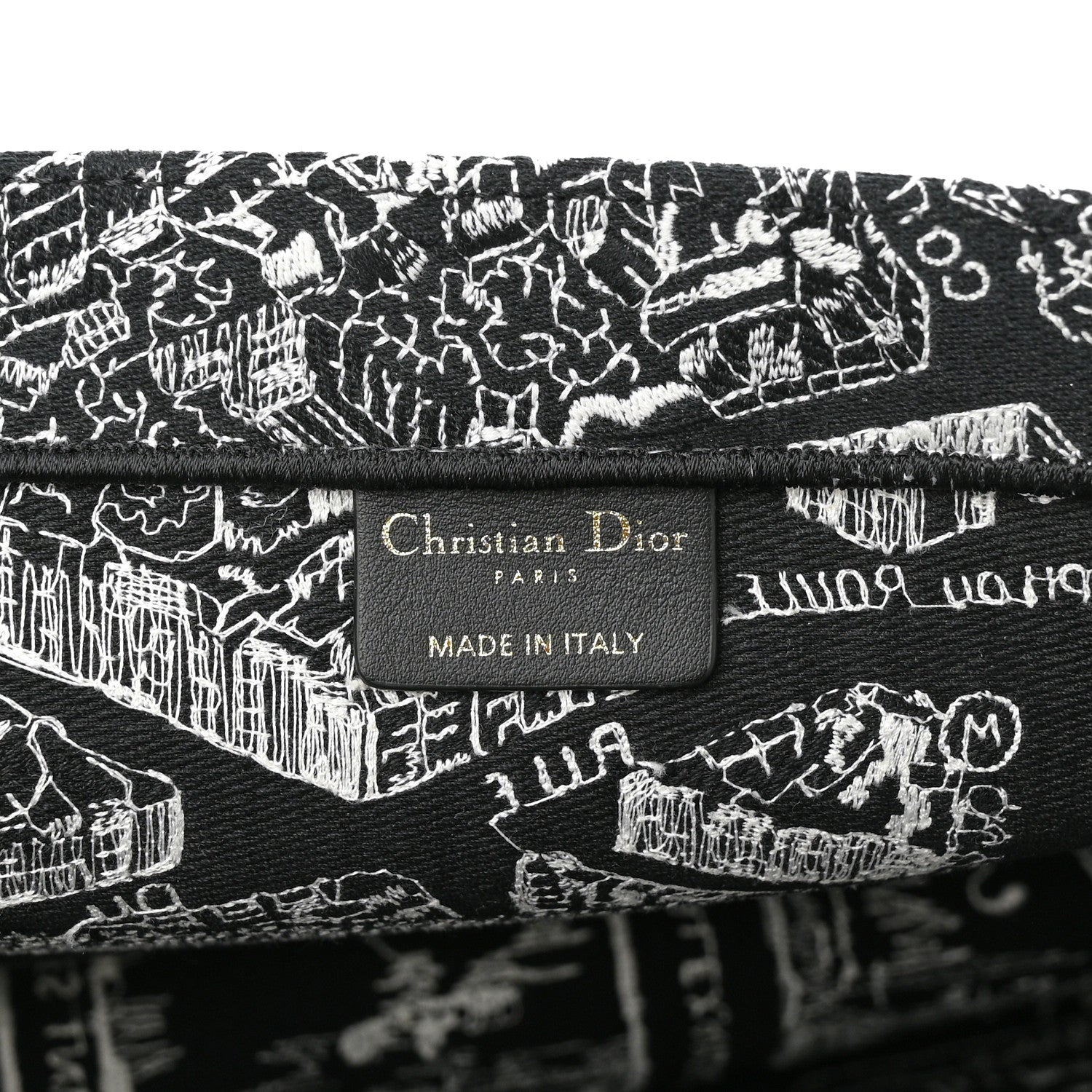 Christian Dior Canvas Embroidered Medium Plan De Paris Book Tote Black White 6 of 10