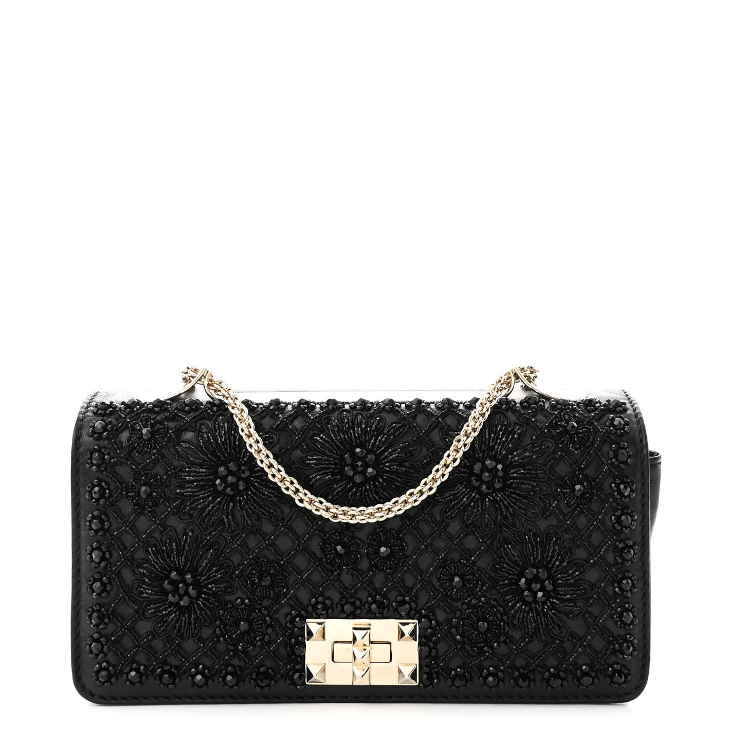 Lambskin Beaded Embroidery Medium Girello Flap Black