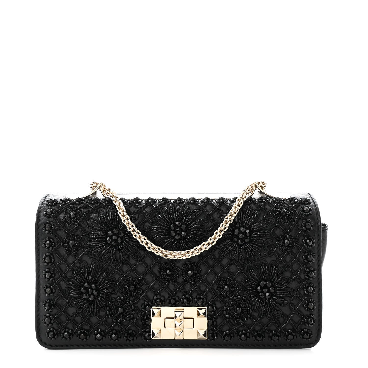 Valentino Garavani Lambskin Beaded Embroidery Medium Girello Flap Black 1 of 11