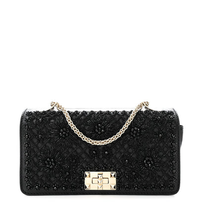Valentino Garavani Lambskin Beaded Embroidery Medium Girello Flap Black 1 of 11