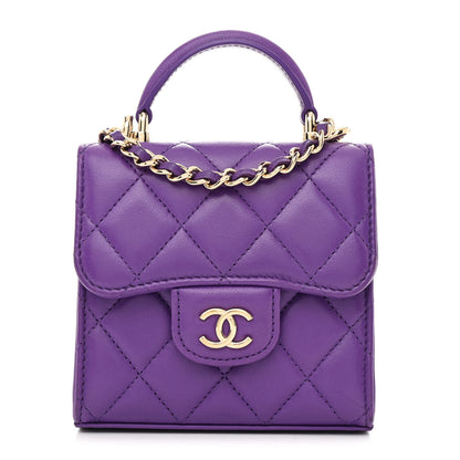 Chanel Lambskin Quilted Top Handle Flap Clutch With Chain Purple 1 of 11