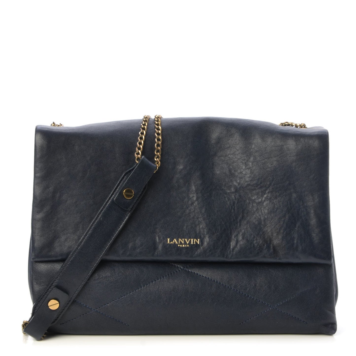Lambskin Quilted Medium Sugar Flap Shoulder Bag Navy