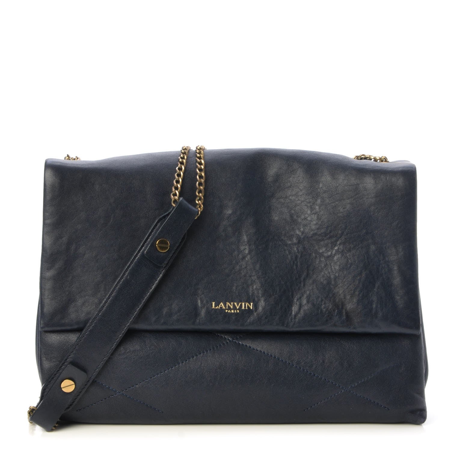 Lanvin Lambskin Quilted Medium Sugar Flap Shoulder Bag Navy 1 of 7
