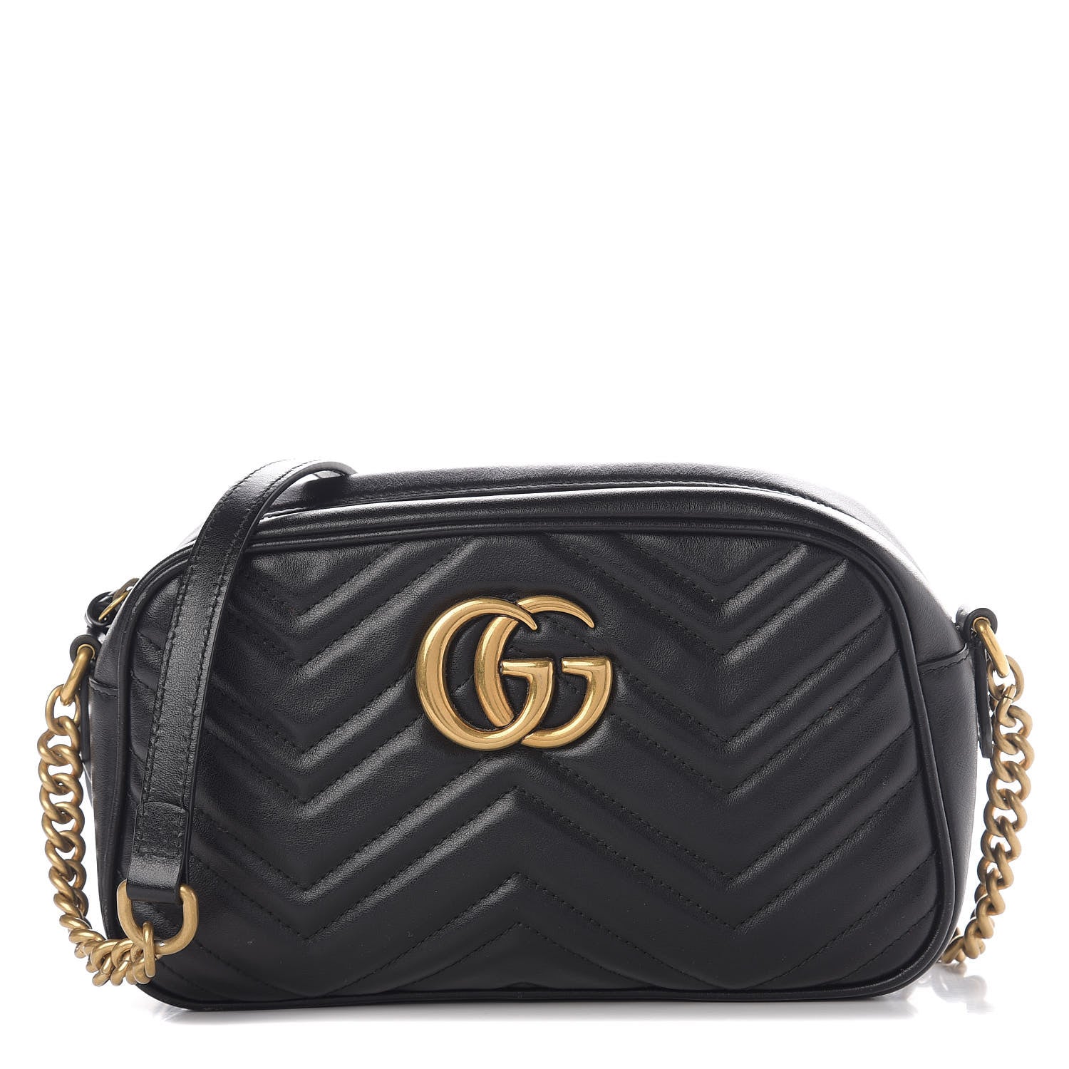 Gucci Calfskin Matelasse Small GG Marmont Chain Shoulder Bag Black 1 of 12