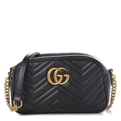 Gucci Calfskin Matelasse Small GG Marmont Chain Shoulder Bag Black 1 of 12