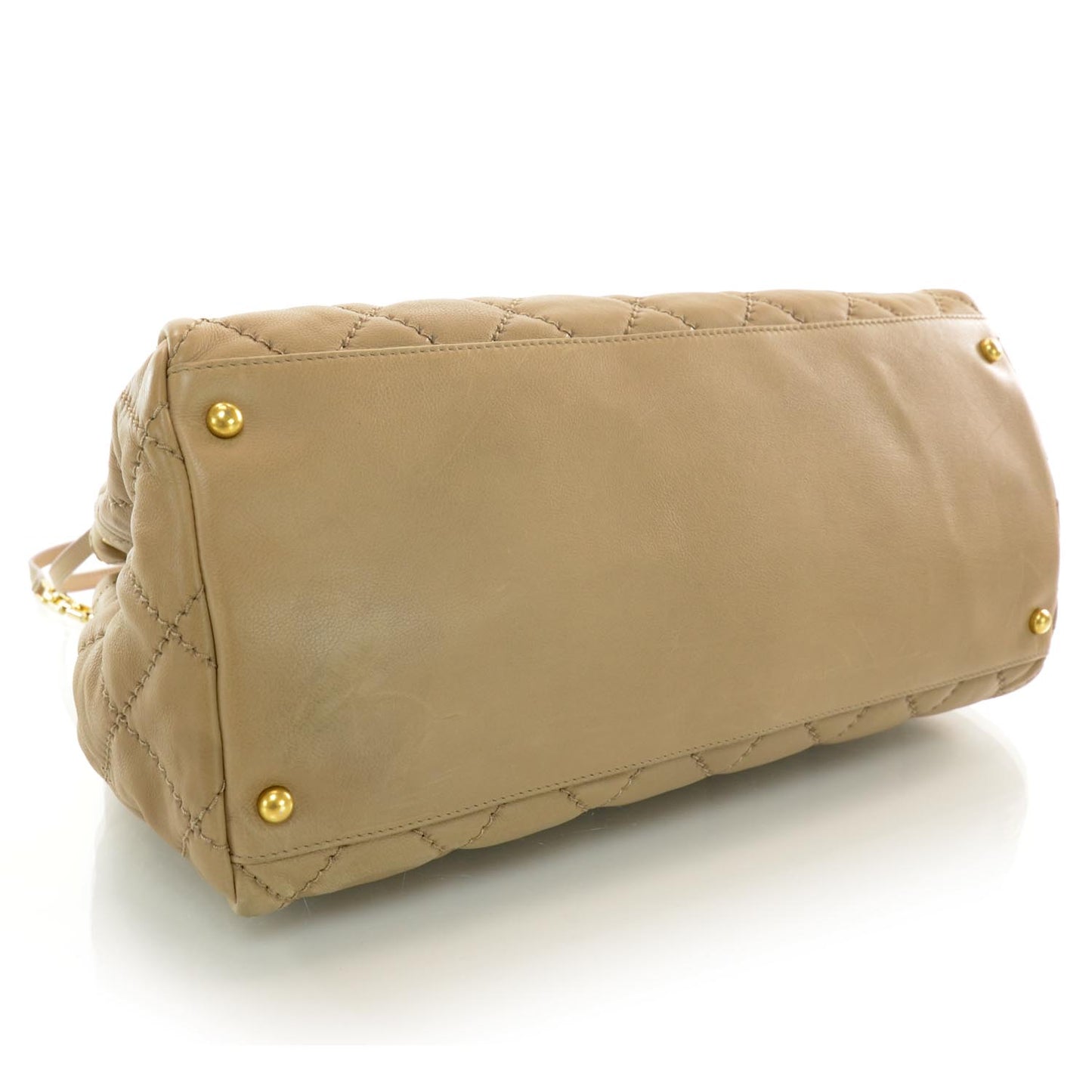 Calfskin Quilted Large Retro Chain Tote Beige