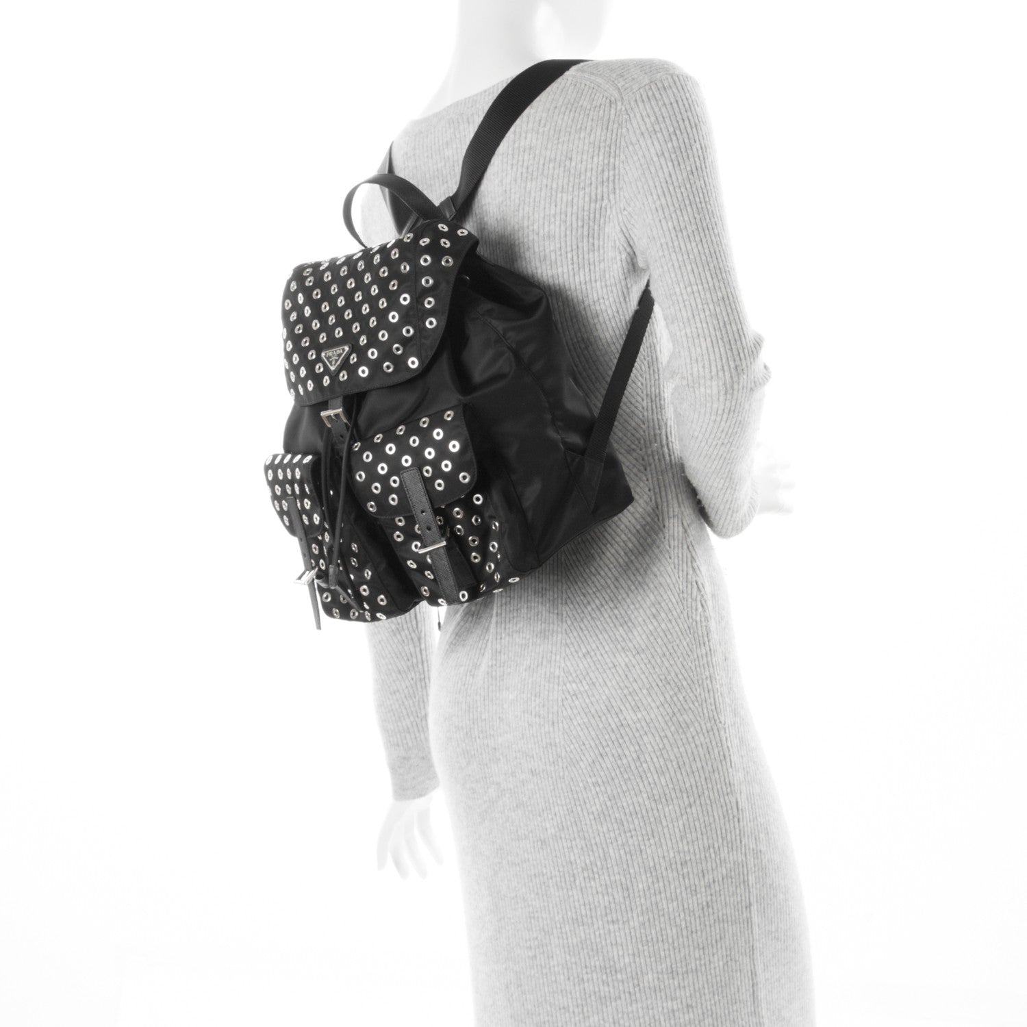 Prada Tessuto Nylon Grommet Backpack Black 2 of 6