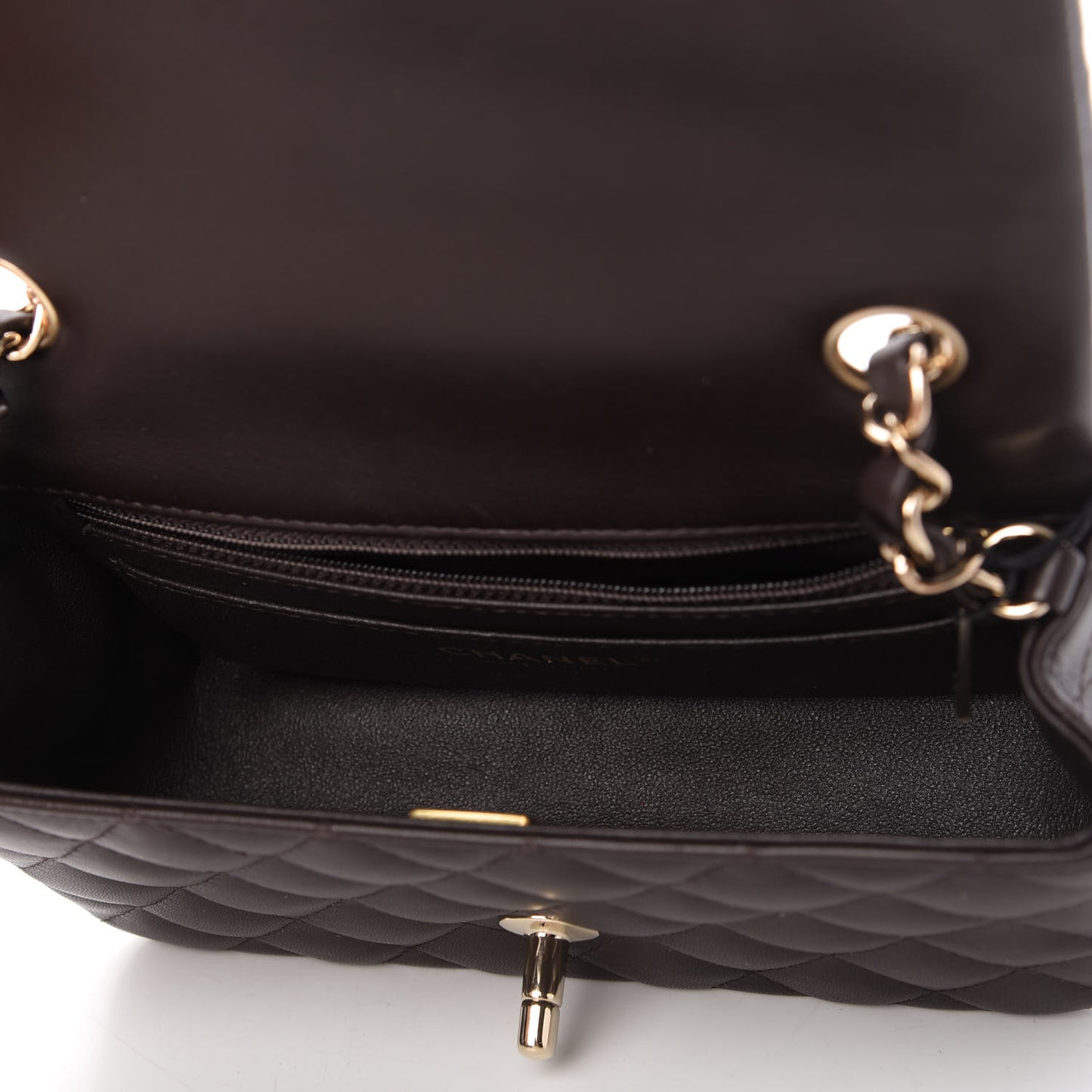 Lambskin Quilted Mini Rectangular Flap Dark Brown