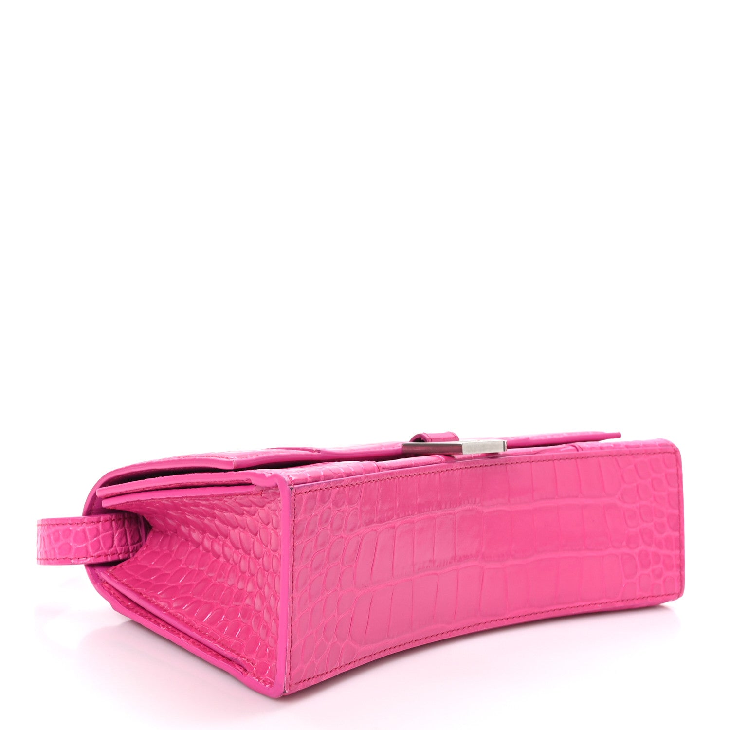 Balenciaga Shiny Calfskin Crocodile Embossed Small Hourglass Sling Shoulder Bag Fuchsia 4 of 15