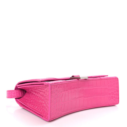 Balenciaga Shiny Calfskin Crocodile Embossed Small Hourglass Sling Shoulder Bag Fuchsia 4 of 15